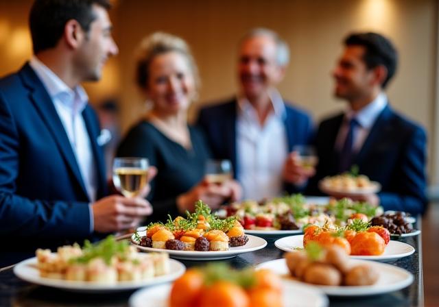 ケータリングパーティーで談笑する人々